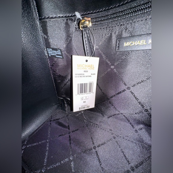 Michael Kors Reed Large Satchel Shoulder Bag Exotic Patent Black - Picture 8 of 12